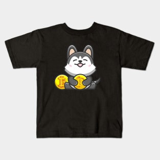 dog huging bitcoin Kids T-Shirt